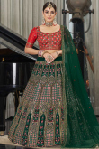 Bottle Green A Line Mehndi Lehenga in Georgette