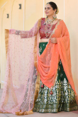 Mehndi Sequins Embroidered Lehenga in Georgette Bottle Green