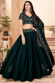 Bottle Green Mehndi Sequins Embroidered Lehenga in Georgette