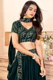 Bottle Green Mehndi Sequins Embroidered Lehenga in Georgette