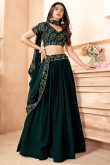 Bottle Green Mehndi Sequins Embroidered Lehenga in Georgette