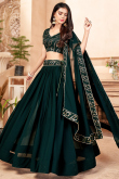 Bottle Green Mehndi Sequins Embroidered Lehenga in Georgette