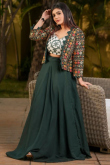 Bottle Green Georgette Jacket Style Lehenga