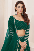 Bottle Green Georgette Lehenga with Sequins Work for Diwali
