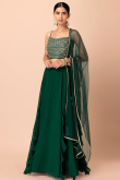 Bottle Green Georgette Lehenga with Sequins Work for Diwali
