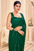 Bottle Green Georgette Saree With Sequins