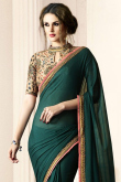 Bottle Green Georgette Saree With Banglori Silk Blouse
