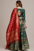 Bottle Green Jacquard Embroidered Lehenga