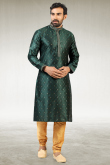 Bottle Green Jacquard Men's Kurta With Churidar for Wedding & Party