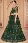 Bottle Green Net A Line Embroidered Lehenga