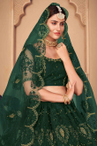Bottle Green Net A Line Embroidered Lehenga