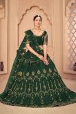 Bottle Green Net A Line Embroidered Lehenga
