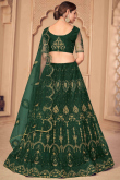 Bottle Green Net A Line Embroidered Lehenga