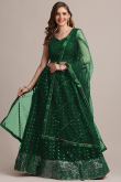 Net Lehenga in Bottle Green colour with Thread Work for Mehndi