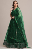 Net Lehenga in Bottle Green colour with Thread Work for Mehndi