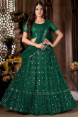 Party Wear Sequins Embroidered Bottle Green Lehenga in Net