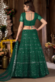 Party Wear Sequins Embroidered Bottle Green Lehenga in Net