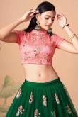 Net Lehenga with Dori Embroidery in Bottle Green for Party 