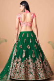 Net Lehenga with Dori Embroidery in Bottle Green for Party 