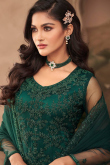 Net Trouser Suit in Bottle Green colour for Wedding & Party