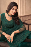 Net Trouser Suit in Bottle Green colour for Wedding & Party