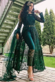 Bottle Green Net Jacket Style Trouser Suit
