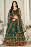 Bottle Green Net Resham Embroidered Panelled Style Lehenga 