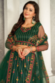 Bottle Green Net Resham Embroidered Panelled Style Lehenga 