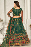 Bottle Green Net Resham Embroidered Panelled Style Lehenga 