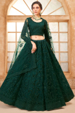 Bottle Green Net Stone Embellished Panelled Style Lehenga