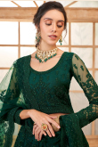 Bottle Green Net Stone Embellished Panelled Style Lehenga