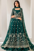 Bottle Green Organza Embroidered A Line Lehenga