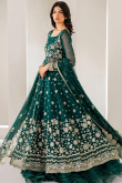 Bottle Green Organza Embroidered A Line Lehenga