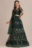 Bottle Green Organza Silk Embroidered Lehenga