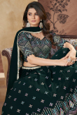 Bottle Green Printed Georgette Flared Style Lehenga For Mehndi 