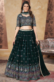 Bottle Green Printed Georgette Flared Style Lehenga For Mehndi 