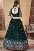 Bottle Green Printed Georgette Flared Style Lehenga For Mehndi 