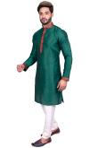 Bottle Green Raw Silk Kurta With Churidar