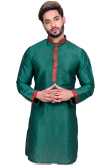 Bottle Green Raw Silk Kurta With Churidar