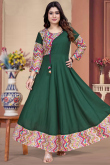 Bottle Green Rayon Printed Casual Wear Ready Made Kurti