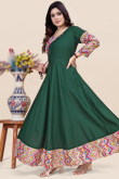 Bottle Green Rayon Printed Casual Wear Ready Made Kurti