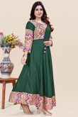 Bottle Green Rayon Printed Casual Wear Ready Made Kurti