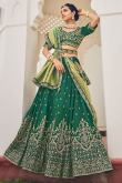 Bottle Green Resham Embroidered Viscose Panelled Style Lehenga