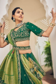 Bottle Green Resham Embroidered Viscose Panelled Style Lehenga