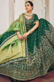 Bottle Green Resham Embroidered Viscose Panelled Style Lehenga