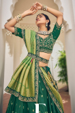 Bottle Green Resham Embroidered Viscose Panelled Style Lehenga