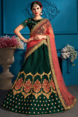 Bottle Green Satin Embroidered Lehenga