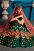 Bottle Green Satin Embroidered Lehenga