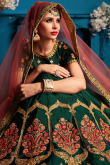 Bottle Green Satin Embroidered Lehenga
