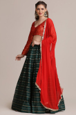 Bottle Green Silk A Line Lehenga